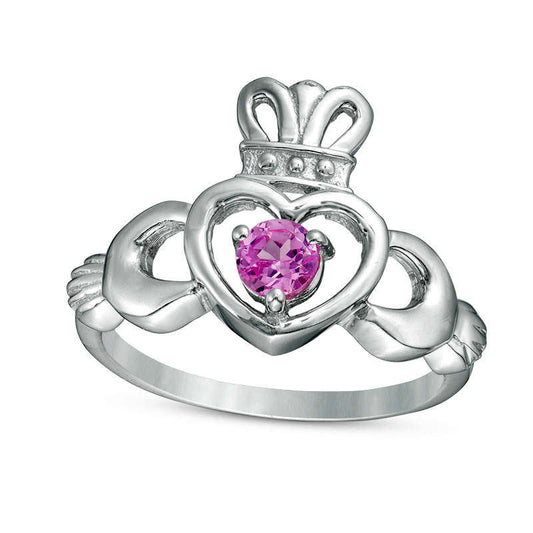 Lab-Created Pink Sapphire Claddagh Ring in Sterling Silver
