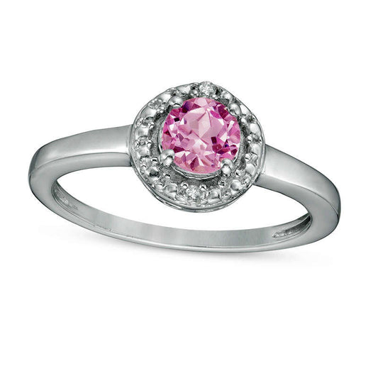 5.0mm Lab-Created Pink Sapphire and Diamond Accent Frame Ring in Sterling Silver