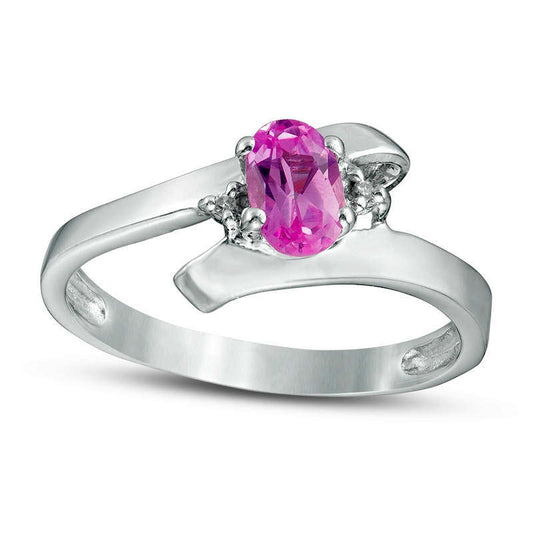 Oval Lab-Created Pink Sapphire and Diamond Accent Bypass Ring in Sterling Silver