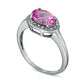 Oval Lab-Created Pink Sapphire and Diamond Accent Frame Ring in Sterling Silver