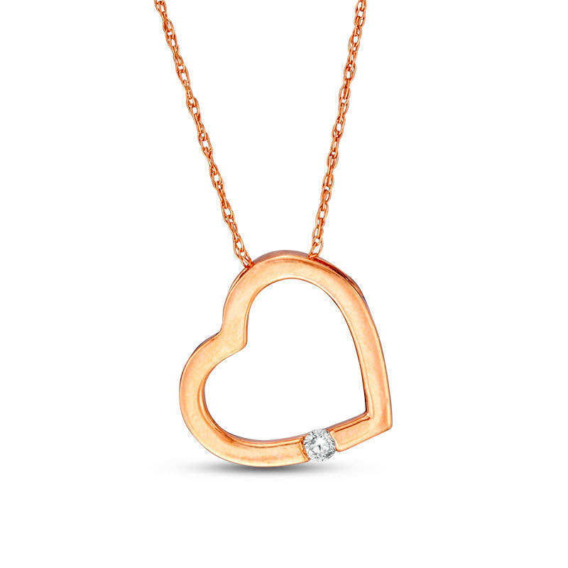 Natural Diamond Accent Tilted Heart Pendant in 10K Rose Gold