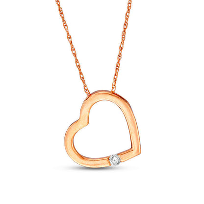 Natural Diamond Accent Tilted Heart Pendant in 10K Rose Gold