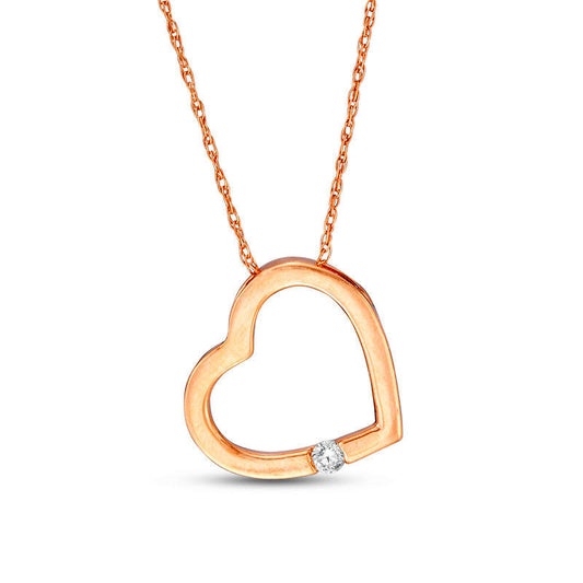 Natural Diamond Accent Tilted Heart Pendant in 10K Rose Gold