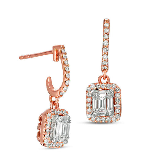 0.5 CT. T.W. Composite Baguette Diamond Rectangle Frame Drop Earrings in 14K Rose Gold