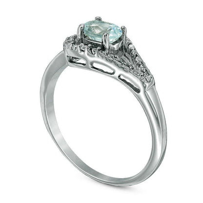 Oval Aquamarine and Natural Diamond Accent Loop Ring in Solid 10K White Gold