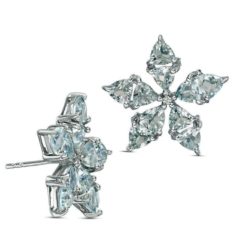 Marquise Aquamarine and Diamond Accent Flower Stud Earrings in 10K White Gold