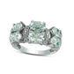 Oval Aquamarine and Natural Diamond Accent Six Stone Ring in Solid 10K White Gold