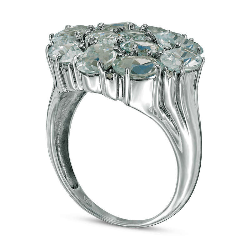 Oval Aquamarine and Natural Diamond Accent Cluster Ring in Solid 10K White Gold