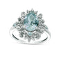 Oval Aquamarine and Natural Diamond Accent Sunburst Frame Ring in Solid 10K White Gold