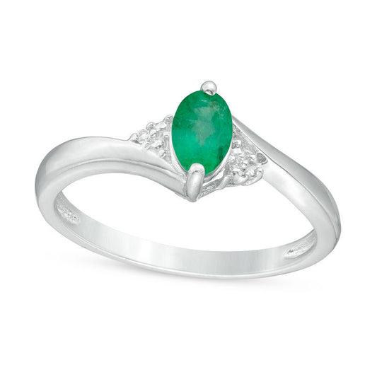 Oval Emerald and Natural Diamond Accent Bypass Ring in Sterling Silver