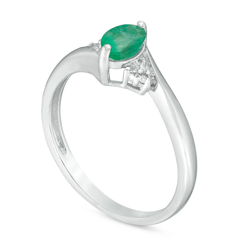 Oval Emerald and Natural Diamond Accent Bypass Ring in Sterling Silver