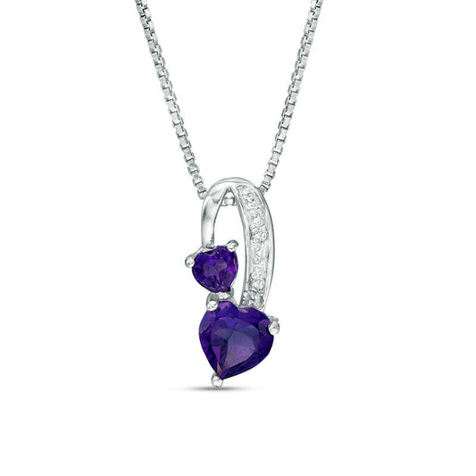 Heart-Shaped Amethyst and Natural Diamond Accent Pendant in Sterling Silver