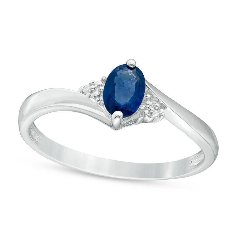 Oval Blue Sapphire and Natural Diamond Accent Bypass Ring in Sterling Silver