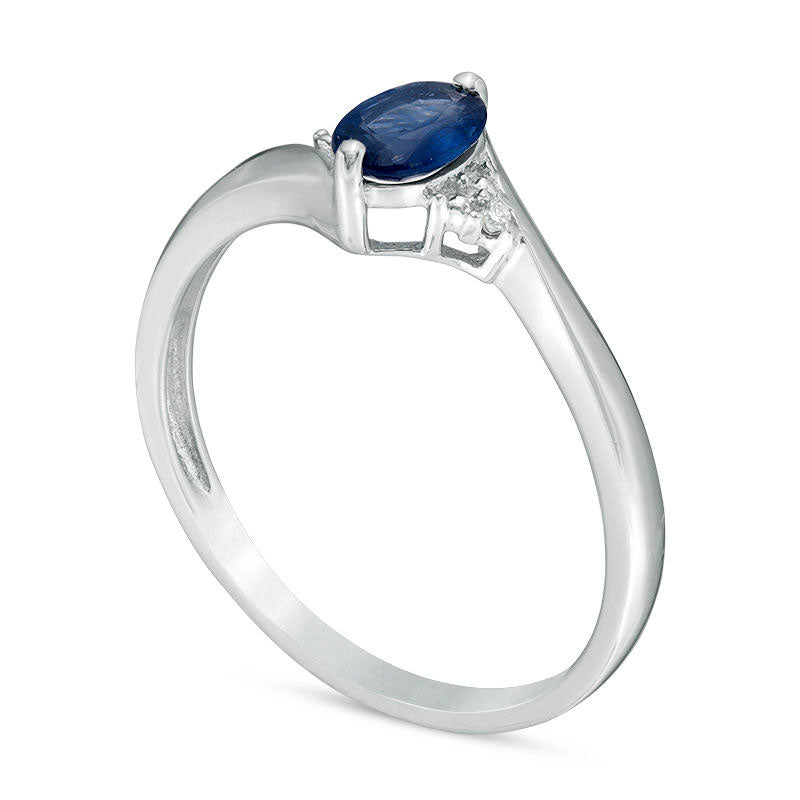 Oval Blue Sapphire and Natural Diamond Accent Bypass Ring in Sterling Silver