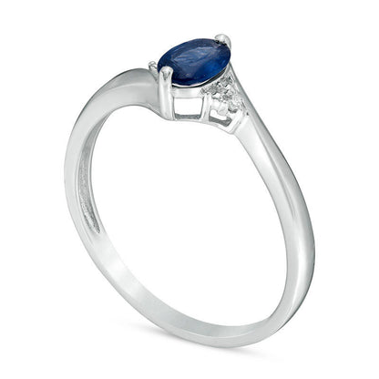 Oval Blue Sapphire and Natural Diamond Accent Bypass Ring in Sterling Silver