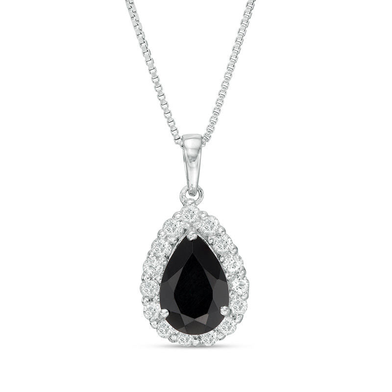 Pear-Shaped Onyx and White Topaz Frame Pendant in Sterling Silver