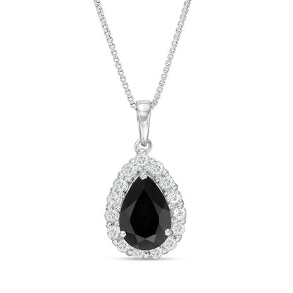 Pear-Shaped Onyx and White Topaz Frame Pendant in Sterling Silver
