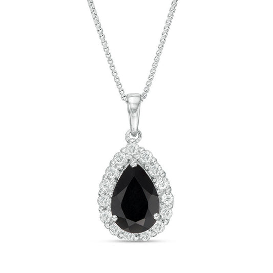 Pear-Shaped Onyx and White Topaz Frame Pendant in Sterling Silver
