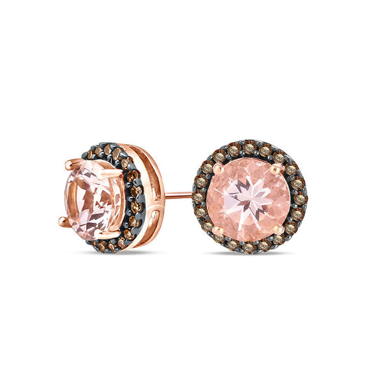 6.0mm Morganite and 0.2 CT. T.W. Champagne Diamond Frame Stud Earrings in 10K Rose Gold and Black Rhodium