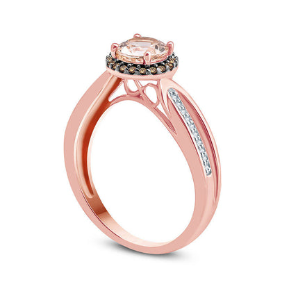 6.0mm Morganite and 0.17 CT. T.W. Champagne and White Natural Diamond Frame Bypass Ring in Solid 10K Rose Gold and Black Rhodium