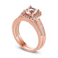 5.0mm Cushion-Cut Morganite and 0.20 CT. T.W. Natural Diamond Frame Bridal Engagement Ring Set in Solid 10K Rose Gold