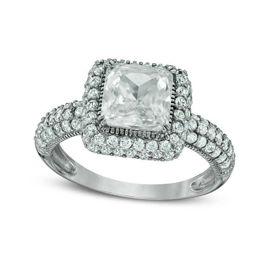 Princess-Cut Lab-Created White Sapphire Frame Antique Vintage-Style Ring in Solid 10K White Gold