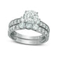Lab-Created White Sapphire Three Stone Bridal Engagement Ring Set in Solid 10K White Gold