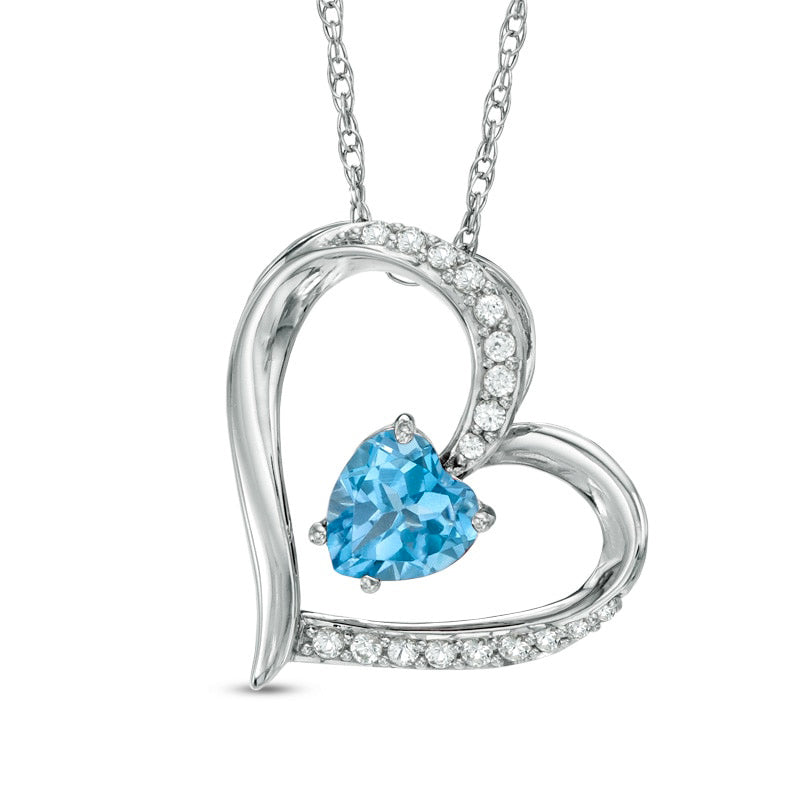 6.0mm Heart-Shaped Swiss Blue Topaz and Lab-Created White Sapphire Heart Pendant in Sterling Silver
