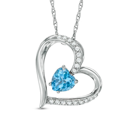 6.0mm Heart-Shaped Swiss Blue Topaz and Lab-Created White Sapphire Heart Pendant in Sterling Silver