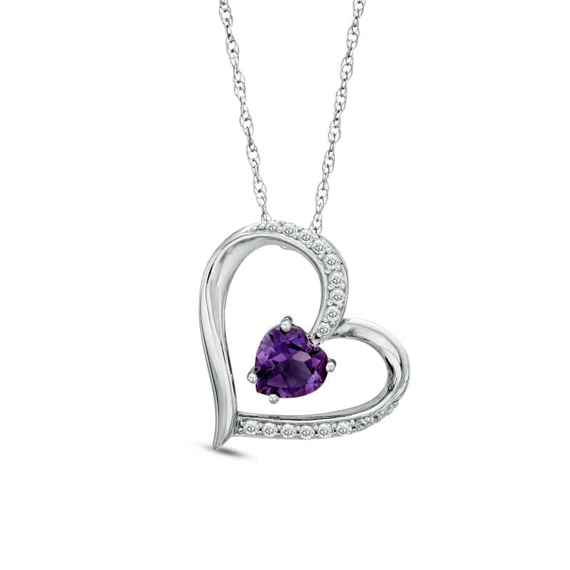 6.0mm Heart-Shaped Amethyst and Lab-Created White Sapphire Heart Pendant in Sterling Silver
