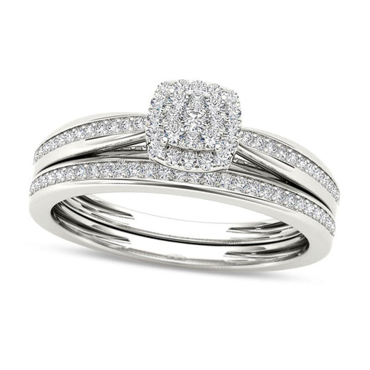 0.25 CT. T.W. Composite Natural Diamond Cushion Frame Bridal Engagement Ring Set in Solid 14K White Gold