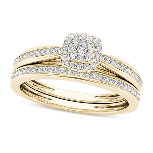 0.25 CT. T.W. Composite Natural Diamond Cushion Frame Bridal Engagement Ring Set in Solid 14K Gold