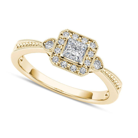 0.33 CT. T.W. Princess-Cut Natural Diamond Frame Antique Vintage-Style Engagement Ring in Solid 14K Gold