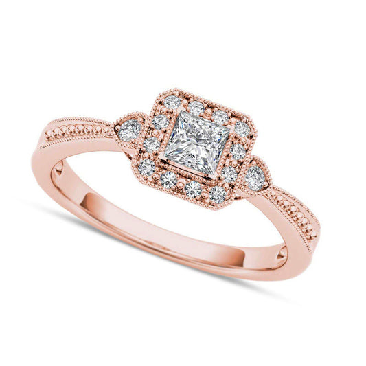 0.33 CT. T.W. Princess-Cut Natural Diamond Frame Antique Vintage-Style Engagement Ring in Solid 14K Rose Gold