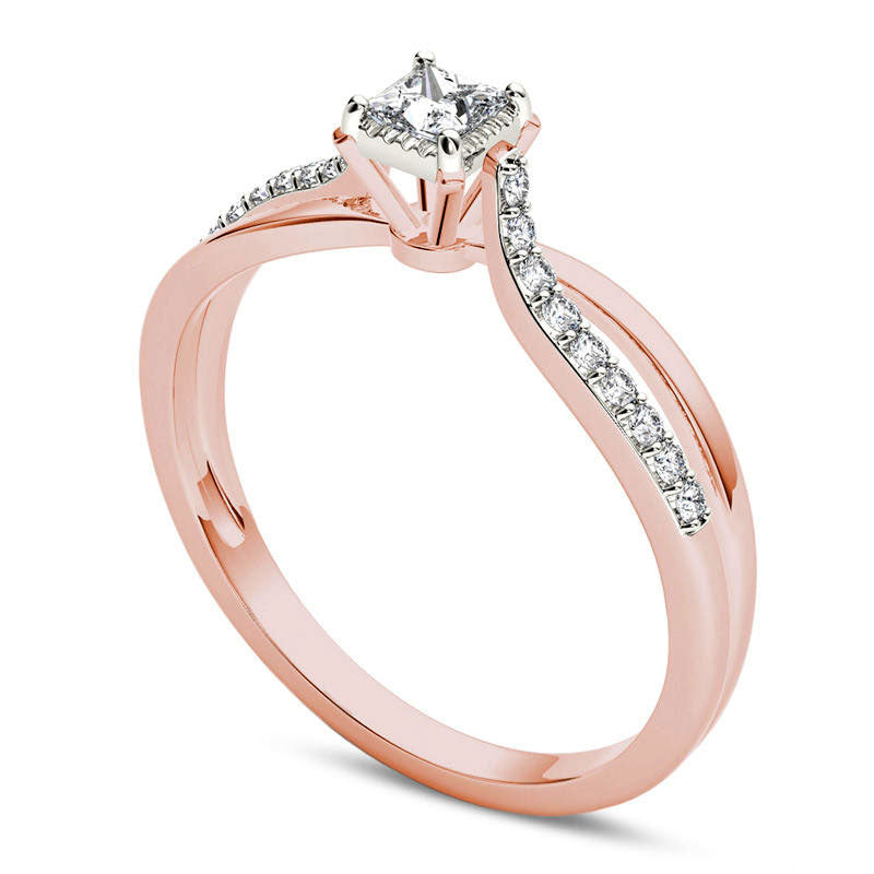 0.25 CT. T.W. Princess-Cut Natural Diamond Split Shank Engagement Ring in Solid 14K Rose Gold