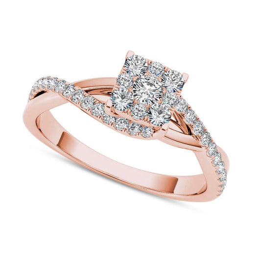 0.50 CT. T.W. Composite Natural Diamond Square Bypass Twist Shank Engagement Ring in Solid 14K Rose Gold