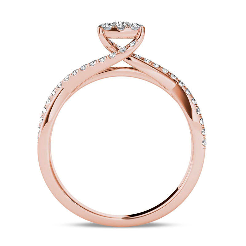 0.50 CT. T.W. Composite Natural Diamond Square Bypass Twist Shank Engagement Ring in Solid 14K Rose Gold