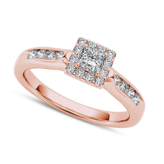 0.50 CT. T.W. Princess-Cut Natural Diamond Frame Engagement Ring in Solid 14K Rose Gold