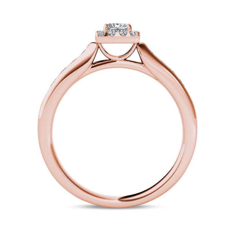 0.50 CT. T.W. Princess-Cut Natural Diamond Frame Engagement Ring in Solid 14K Rose Gold