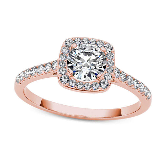 1.0 CT. T.W. Natural Diamond Cushion Frame Engagement Ring in Solid 14K Rose Gold