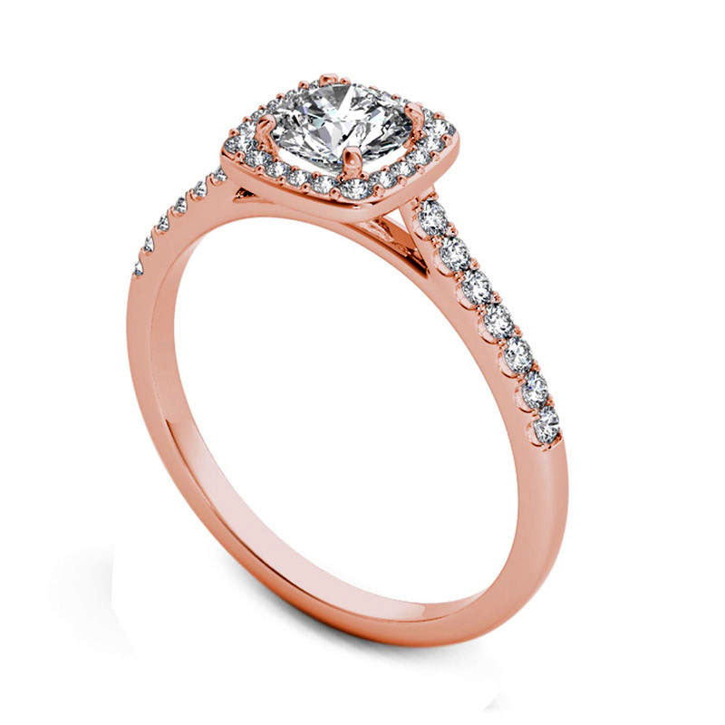 1.0 CT. T.W. Natural Diamond Cushion Frame Engagement Ring in Solid 14K Rose Gold