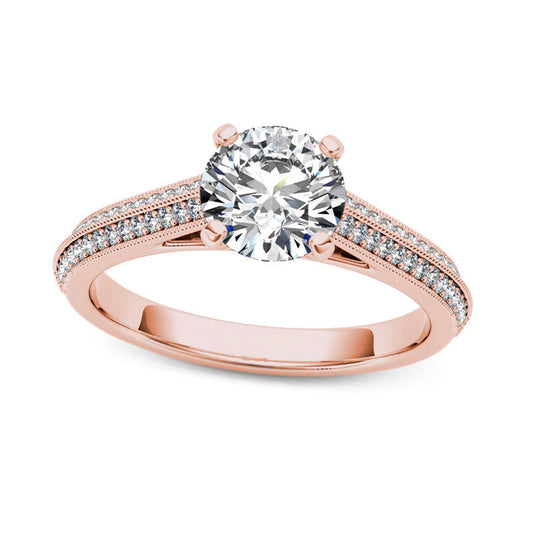 1.20 CT. T.W. Natural Diamond Frame Double Row Antique Vintage-Style Engagement Ring in Solid 14K Rose Gold