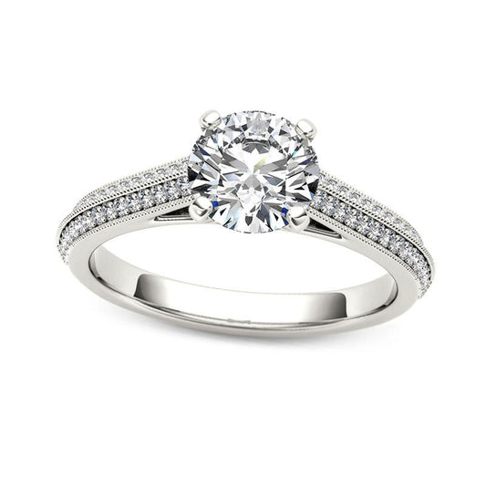 1.20 CT. T.W. Natural Diamond Frame Double Row Antique Vintage-Style Engagement Ring in Solid 14K White Gold