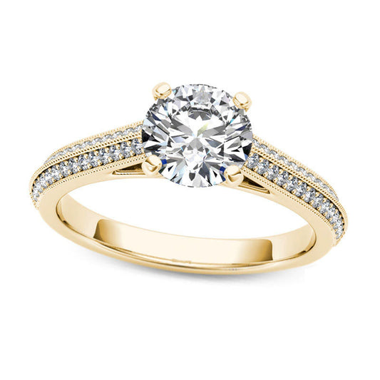 1.20 CT. T.W. Natural Diamond Frame Double Row Antique Vintage-Style Engagement Ring in Solid 14K Gold
