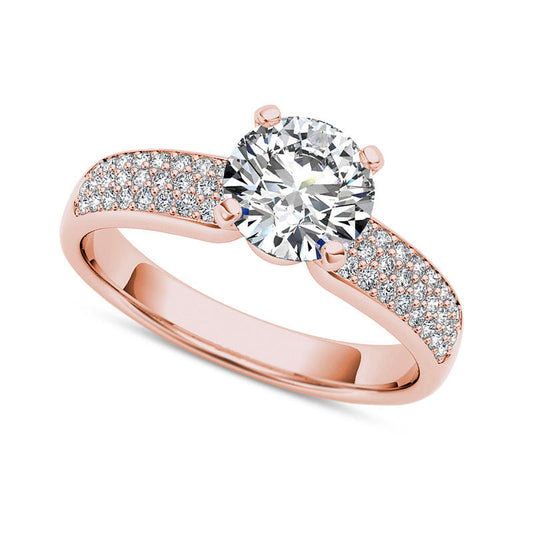 1.20 CT. T.W. Natural Diamond Triple Row Engagement Ring in Solid 14K Rose Gold