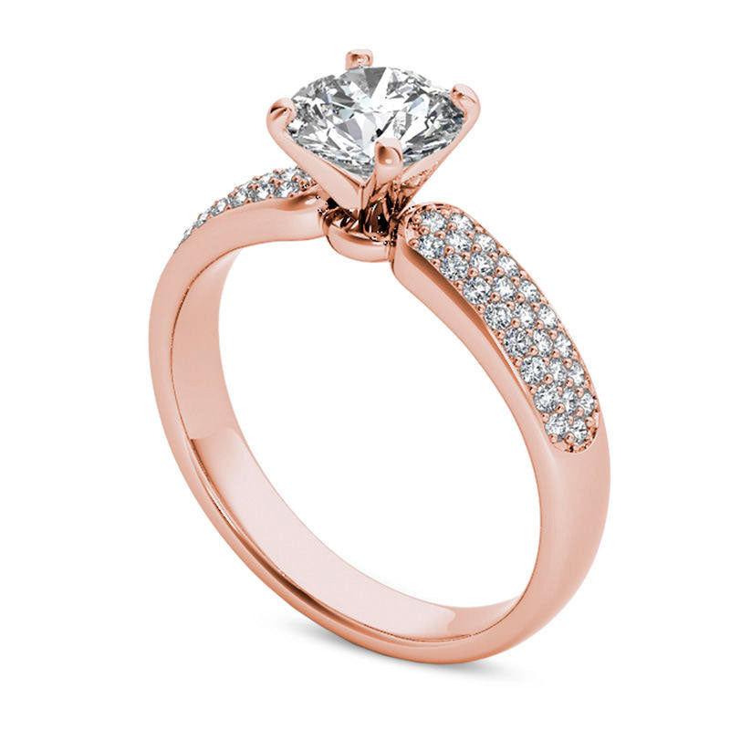 1.20 CT. T.W. Natural Diamond Triple Row Engagement Ring in Solid 14K Rose Gold