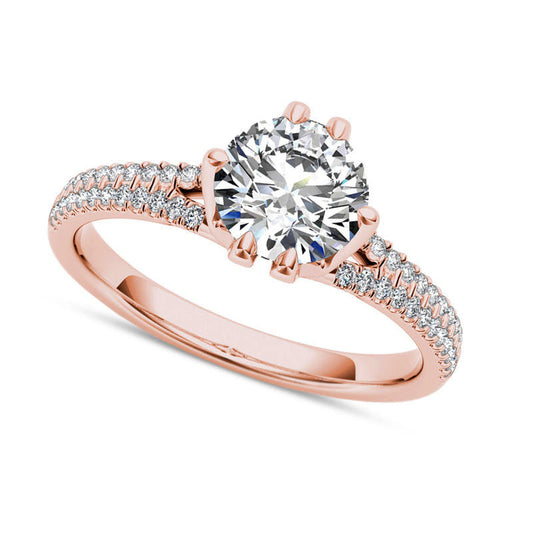 1.20 CT. T.W. Natural Diamond Double Row Engagement Ring in Solid 14K Rose Gold
