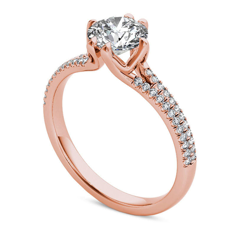 1.20 CT. T.W. Natural Diamond Double Row Engagement Ring in Solid 14K Rose Gold