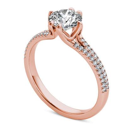 1.20 CT. T.W. Natural Diamond Double Row Engagement Ring in Solid 14K Rose Gold