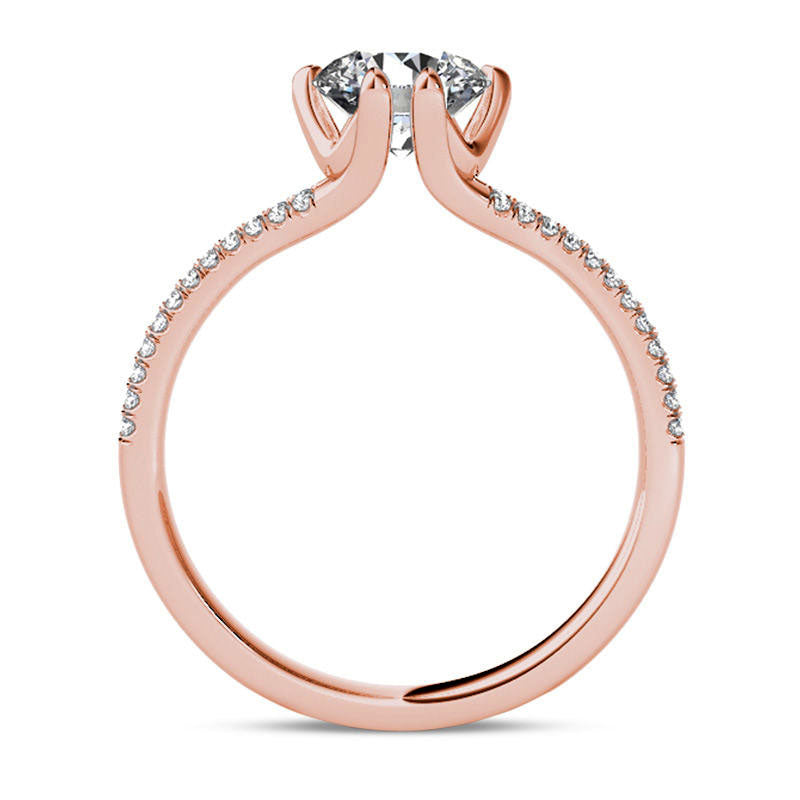 1.20 CT. T.W. Natural Diamond Double Row Engagement Ring in Solid 14K Rose Gold